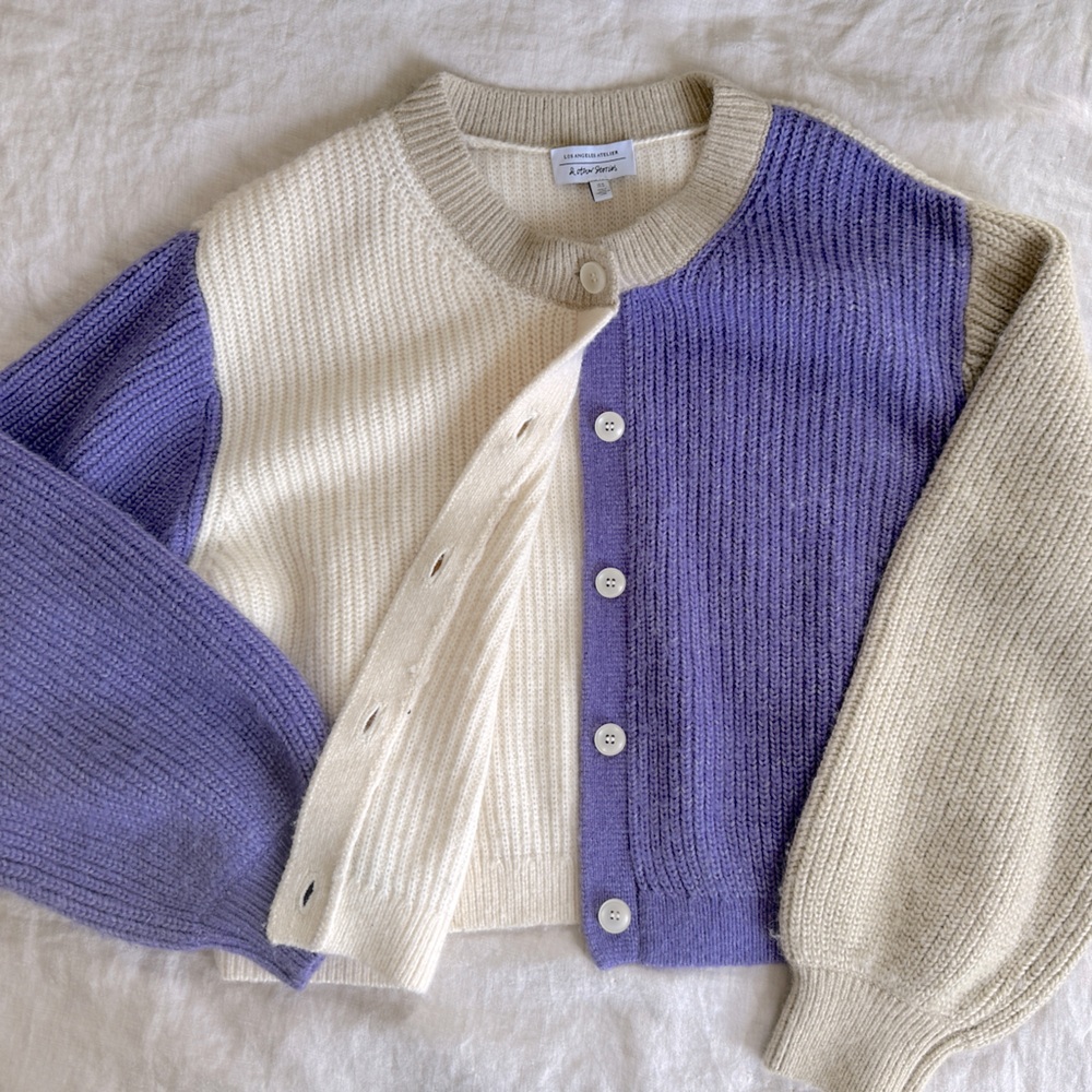 & Other Stories Colorblock Wool Blend Boxy Cardigan Size Medium M - Picture 4 of 6
